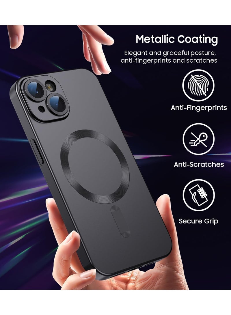 جراب مغناطيسي متوافق مع iPhone 15 Plus [متوافق مع MagSafe] [واقي عدسة الكاميرا المدمج] جراب هاتف رفيع ناعم من السيليكون مقاوم للصدمات لامع معدني (أسود) - Image 3